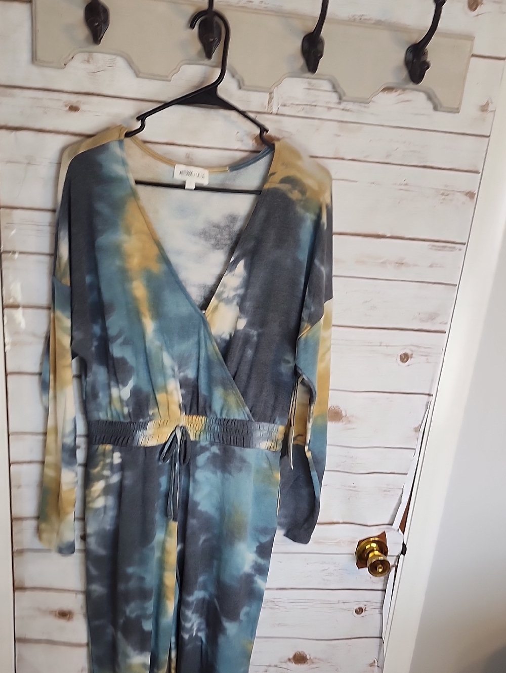 Tie-Dye Wrap Jumpsuit in Blue, Navy & Tan NWT Size Large